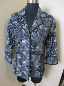 Chicos Button Front Jacket Lined Black White Floral Womens Size 0 Small S - Picture 1 of 7