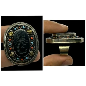 Natürlicher Achat Intaglio gravierter Skorpion Ring Größe 7 US nahöstlicher Schmuck Kunst - Bild 1 von 7