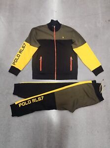 Polo Ralph Lauren RL67 Olive Yellow Colorblock Track Jacket & Jogger Pants Set