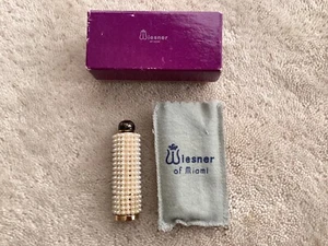 Wiesner of Miami Pearl Beaded Gold Lipstick Tube Holder, Original Felt Bag & Box - Picture 1 of 15