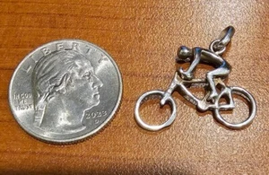 Sterling silver pendent/charm,  man on bicycle - Picture 1 of 2