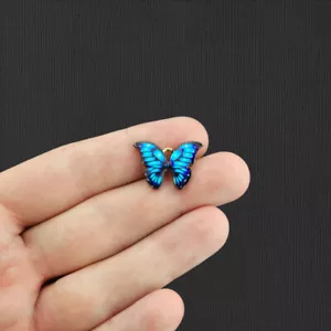 5 Blue Butterfly Gold Tone Enamel Charms - E1077 - Picture 1 of 2