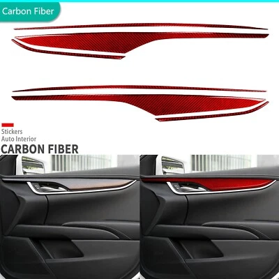 Cubierta de panel de puerta delantera interior de fibra de carbono roja 6 piezas para Cadillac XTS 2013-2019 Foto 1 de 4