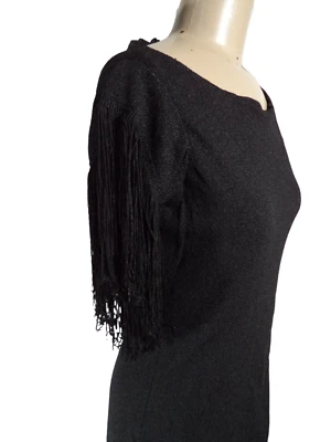 Mini vestido occidental Allison Ayers negro manga borla brillante años 80 Honky Tonk Foto 1 de 4