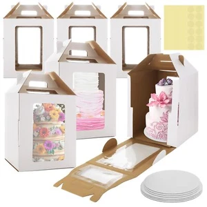 6 Pack Tall Cake Boxes with Window 2 Sizes 10x10x12 & 12x12x14 Inch Tall Cake... - Picture 1 of 7