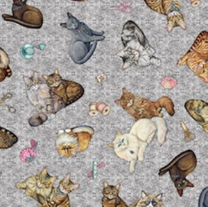 Cats Quilt Room Kitties Fabric 100% Cotton 112cm wide Toss 6202-340 Grey - Picture 1 of 2