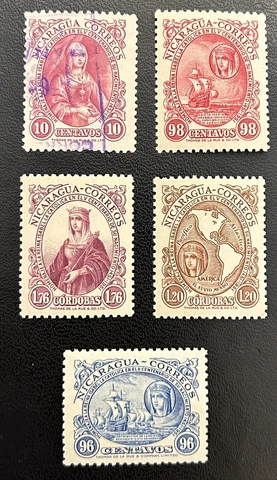 Nicaragua: 1952. Complete set of 5, SC#735-739 MNH & Used. Lot # 10-07061 Cover