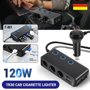 12V/24V KFZ Adapter Steckdose 3 Fach Auto Zigarettenanzünder Verteiler mit 4 USB - Bild 1 von 14