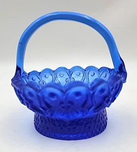 Vintage Pressed Glass Cobalt Blue Small Depression Glass Basket - Picture 1 of 18