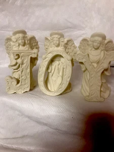 BISQUE CHRISTMAS ANGELS CANDLE HOLDERS SET OF 3 IVORY COLOR JOY - Picture 1 of 9