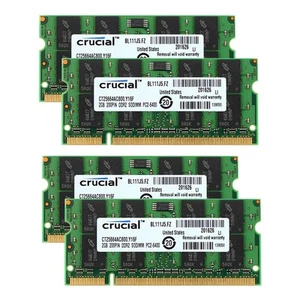 Crucial 8GB Kit 4pcs 2GB DDR2 800MHz Laptop Memory PC2-6400S Notebook SODIMM RAM - Picture 1 of 8