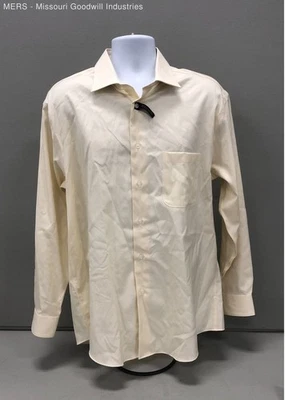 Pronto Uomo Men Cream 100% Cotton Non-Iron Casual Button-Down Shirt 17.5-34/35 - Image 1 of 4