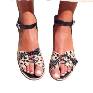 Bared Footwear Leopard Print Tassel Sandals Size 38 AU 7 US 7.5 Leather Flats - Picture 1 of 11