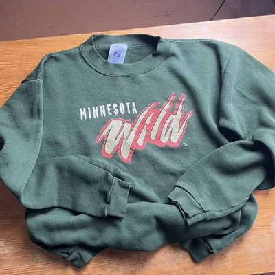 Vintage 90s Nhl Logo 7 Minnesota wild Crewneck youth Xl Faded Distressed Green - Image 1 of 4