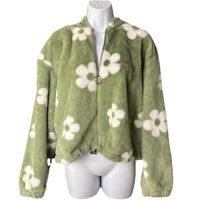 Chaqueta con Capucha Free Haven Para Mujer Talla Pequeña Verde Floral Imitación Piel Bolsillos con Cremallera Completa Foto 1 de 4