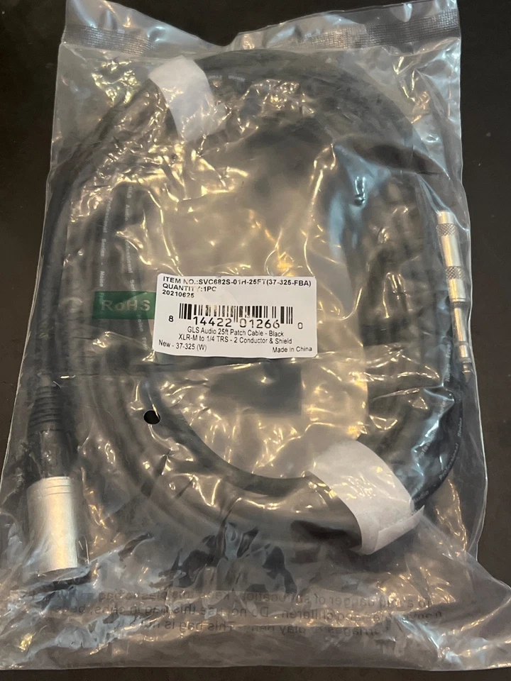 GLS Audio 25ft Patch Cable Cords - XLR Male to 1/4" TRS Black Cables - 25' Ba... - Image 1 of 1