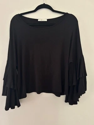 Top boho Gaze USA para mujer grande negro recortado 20". Manga campana doble Foto 1 de 3