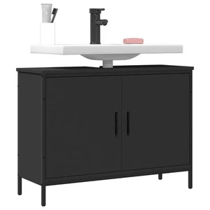  Mueble lavabo de baño negro madera de ingeniería 31,5 x 11,8 x 23,6 pulgadas - Imagen 1 de 12
