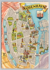 Illustrierte Wahrzeichenkarte von Kopenhagen Dänemark um 1967 Postkarte - Bild 1 von 2