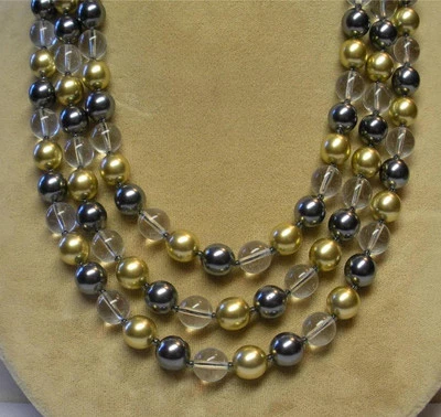 COLLAR JOAN RIVERS GOLD EP 10mm CRISTAL ORO Y GRIS CRISTAL CHECO PERLA 60" NOS Foto 1 de 4