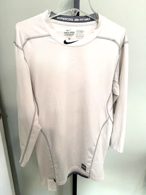 Nike Pro Combat Hombres Pequeña Camisa Ajustada Hypercool Dri-fit Max Manga Larga Blanca Foto 1 de 4