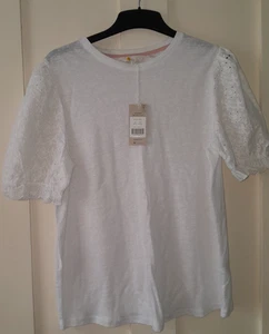 BODEN White Broderie Sleeve Linen T-Shirt/Top Size 12 - BNWT - T0935 - Picture 1 of 5