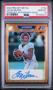 2024 Leaf PRO SET METAL Prizm JALEN MILROE AUTO VARIANTE ORO RC # 7/10 PSA 10 - Imagen 1 de 2