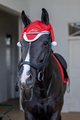 HORSEGUARD Pferde Weihnachtsmütze mit Ohrenausschnitt rot-weiß, Weihnachten-Nikolaus Kappe