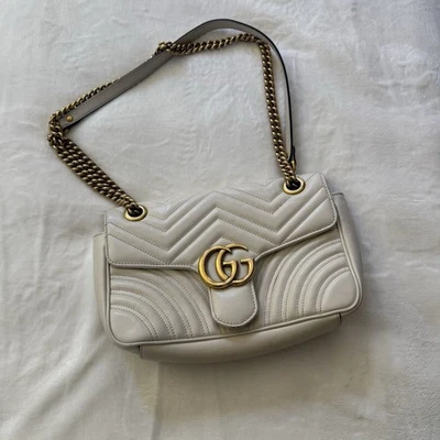 Authentic Gucci Marmont Medium Crossbody Bag White Leather Worn See Pics - Image 1 of 4