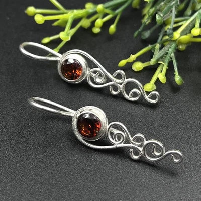 Pendientes colgantes de plata de ley 925 de Mozambique granate piedras preciosas joyería Foto 1 de 4