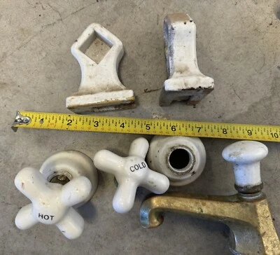 Antique Porcelain & Bronze Bathroom Fixtures Clawfoot Tub Hardware Faucet Parts - Image 1 of 2
