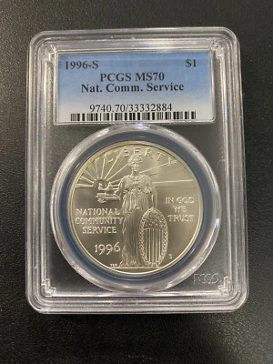 1996 S COMMUNITY SERVICE COMMEMORATIVE DOLLAR PCGS MS-70 - UNCIRCULATED - $1 - Image 1 of 2