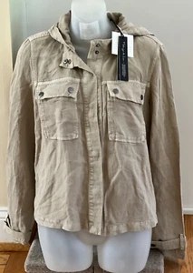 Nicole Miller New York Women's Large Pocket Hooded Linen Blend Button Jacket Tan - Picture 1 of 9