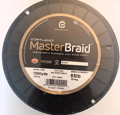 Línea de pesca Master Cortland Premium Super Braid 65# 1500 yardas. Blanco Hecho en USA Foto 1 de 2