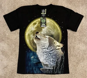 Neu mit Etikett Rock Eagle leuchtet im Dunkeln Medium Wolf heulendes T-Shirt doppelseitig selten - Bild 1 von 6