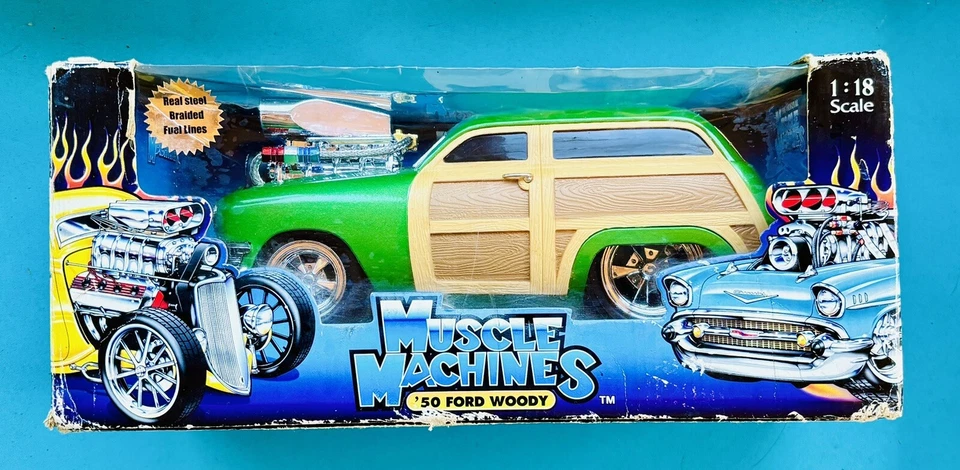 New In Box 1950 Ford Woody Muscle Machine Green  1/18 Scale - Image 1 of 4