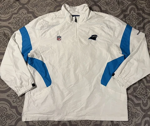 Reebok NFL On Field Mens 4XL White Carolina Panthers Pullover Windbreaker Jacket Cover