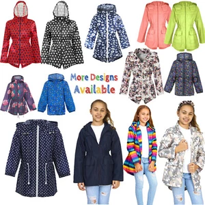 Kids Rain Mac Boys Girls Children Lightweight Hooded Fish Tail Kagoule Jackets - Picture 1 of 28