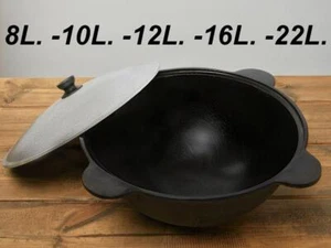 Kazan Namangan coperchio in alluminio ghisa WOK caldaia pentola da campeggio 8 L, 10 L, 12 L, 16 L, 22 L - Foto 1 di 10