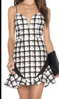 NBD Checkered Night Out Dress Xs Black White Disc Sheer High Cut Low Back Deep V
