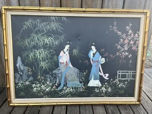 Firmato Corniciato Originale Asiatico Giappone Donna Giapponese Arte Pittura Giappone GEISHA Donna Ragazza - Foto 1 di 12