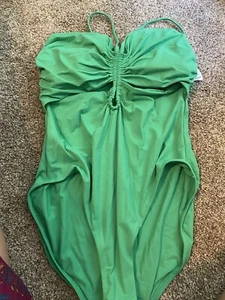 CALIA Shirred Cutout One Piece Swimsuit NWT Size 14, Tummy Control, Power Green - Picture 1 of 6