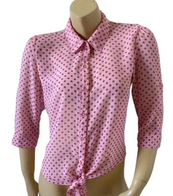 NO BOUNDARIES Womens Size Medium Lace Trim Polka Dot Button Front Tied Shirt - Image 1 of 4