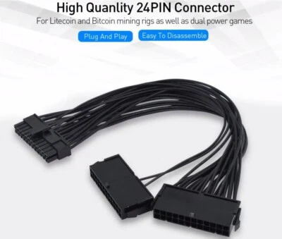 30CM Dual PSU ATX 24Pin Power Supply Synchronizer Male to Female ATX Mining Supp - Image 1 of 4