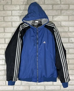 Vintage Adidas Reversible Jacket Mens XL Three Stripes Blue & Gray - Picture 1 of 17