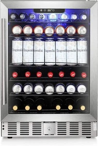 5.1 Cu.Ft Beverage Refrigerator,166 Can Wine Cooler,Transparent Glass Door - Picture 1 of 7
