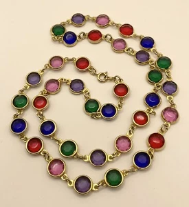 Multicoloured Bezel Set Necklace Gold Tone 60cms - Picture 1 of 4