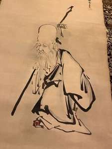 antiguo pergamino japonés PINTURA tinta dibujo seda de colección Kakejiku Japón arte asiático - Imagen 1 de 15