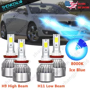 8000K H9+H11 LED Headlight High Low Beam Bulbs For Pontiac G6 2005-2010 Ice Blue - Picture 1 of 14