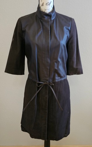 LONGCHAMP Cappotto in Vera Pelle Marrone con Dettagli Forati Italia NUOVO COME